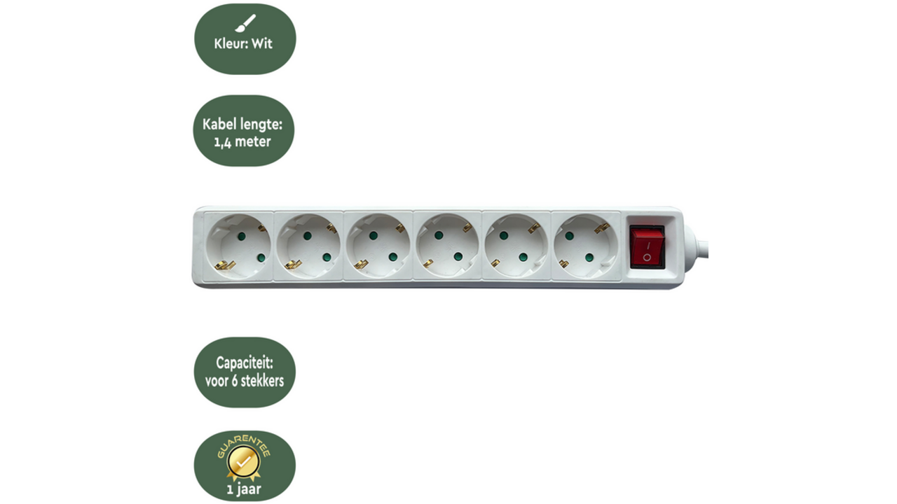 Stekkerdoos BRASQ 6 voudig 1.4 meter wit