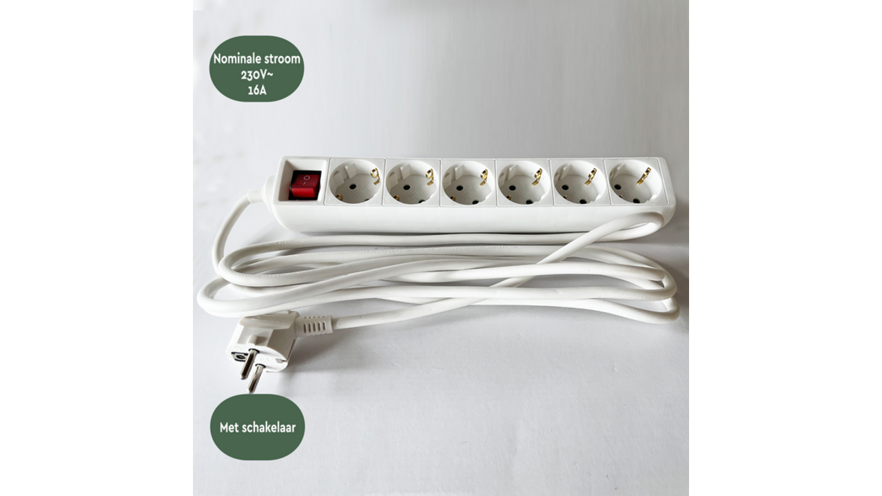 Stekkerdoos BRASQ 6 voudig 3 meter wit
