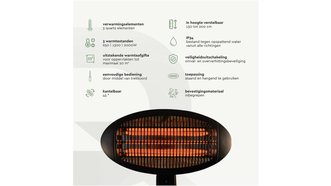 Terrasverwarmer BRASQ PHS100 staand elektrisch
