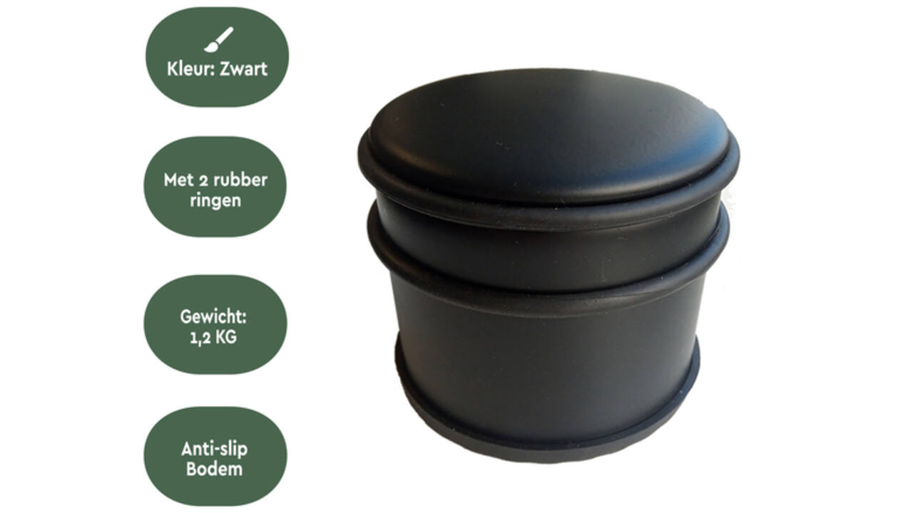Deurstopper BRASQ met rubberen ringen zwart