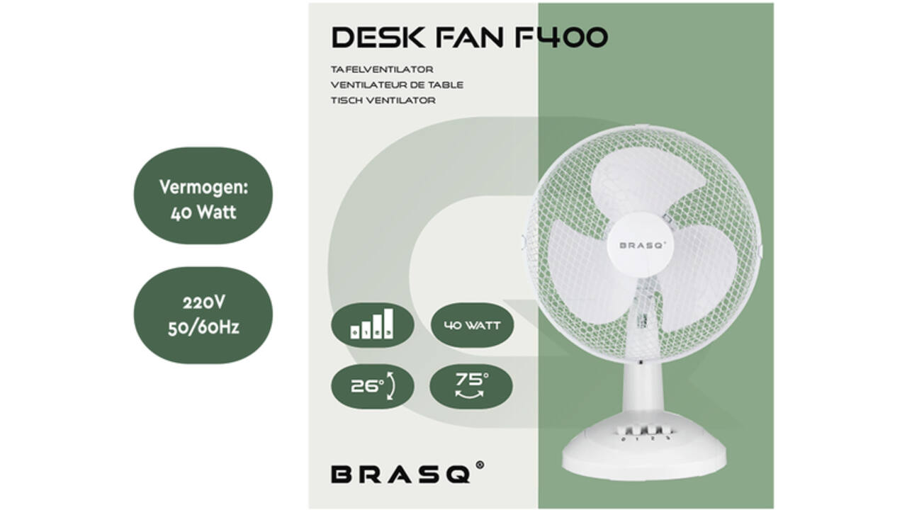 Tafelventilator BRASQ F400 Ø 30cm wit