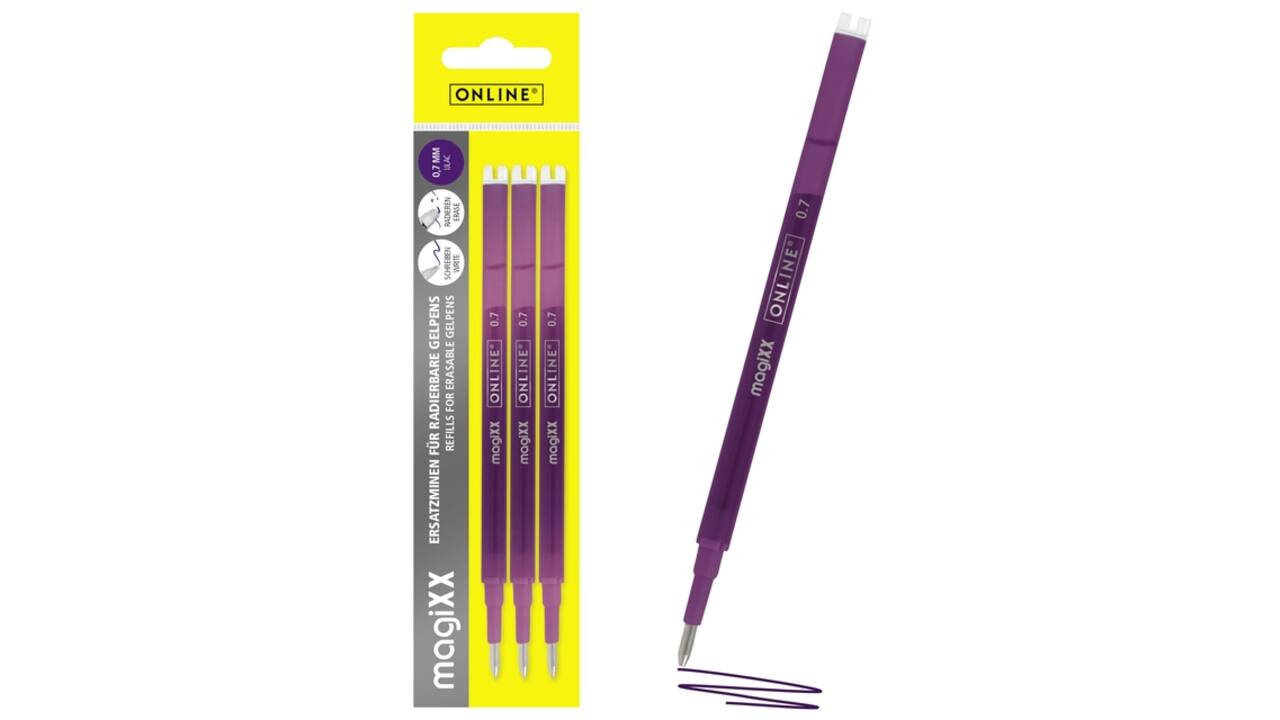 Gelschrijvervulling Online Magixx 0.7mm violet blister à 3 stuks