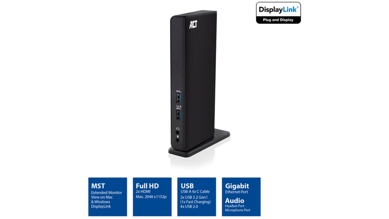 Dockingstation ACT USB-C Dual Monitor met laadpoort