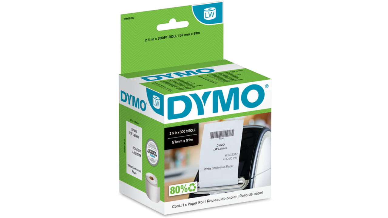 Papierrol Dymo LabelWriter doorlopend 57mmx91m 1 rol wit