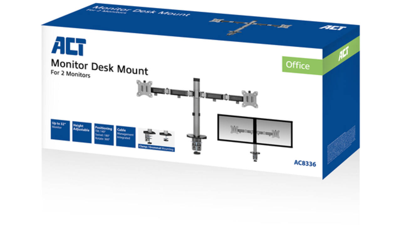 Monitorarm ACT office 2 schermen zilver