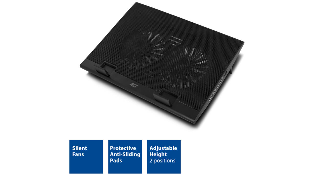 Laptopstandaard ACT 2 standen met ventilator 4-p hub