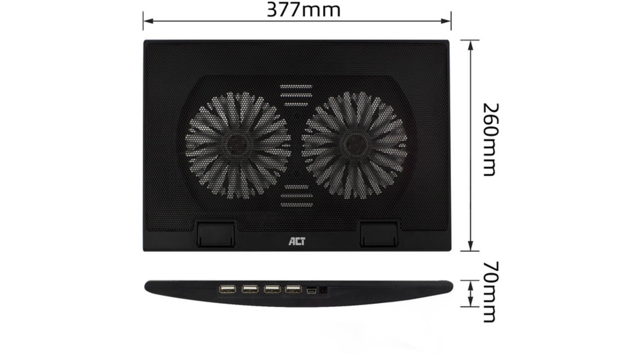 Laptopstandaard ACT 2 standen met ventilator 4-p hub