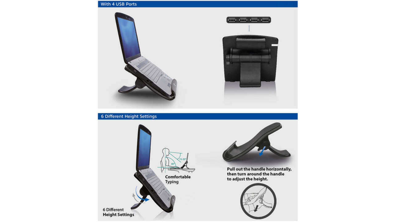 Laptopstandaard ACT 6 standen 4-p hub