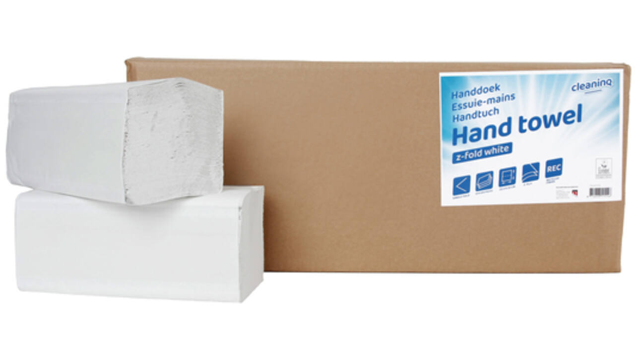 Handdoek Cleaninq Z-vouw 2-laags 225x220mm 20x200 wit