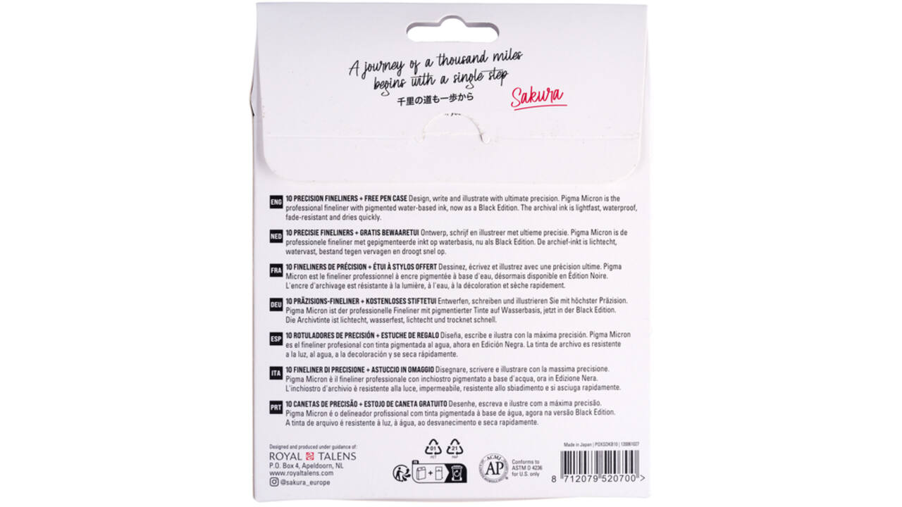 Fineliner Sakura Pigma Micron Black Edition set à 10 breedtes + gratis etui