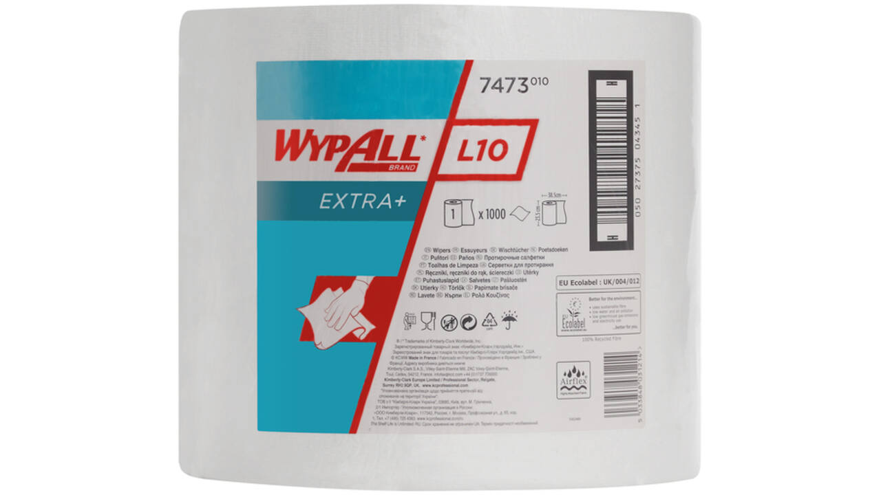 Poetsrol WypAll L10 EXTRA 1-laags 23,5cmx380m 1000vel wit 7473