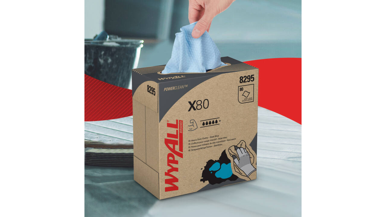 Poetsdoek WypAll X80 Powerclean 42,6x21,2cm 80vel pop-up blauw 8295