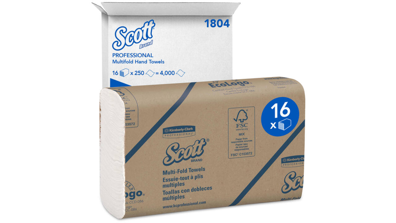 Handdoek Scott m-vouw 1-laags 23x23,5cm 16x250stuks wit 1804