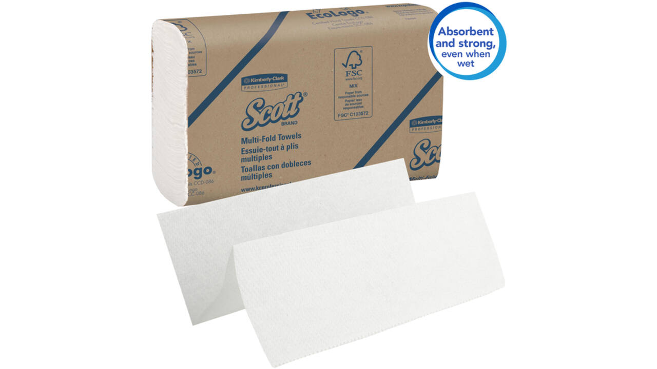 Handdoek Scott m-vouw 1-laags 23x23,5cm 16x250stuks wit 1804