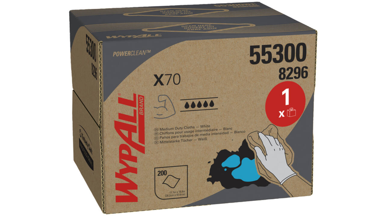Poetsdoek WypAll X70 PowerClean 42,6x28,2cm 200vel draagdoos wit 8296