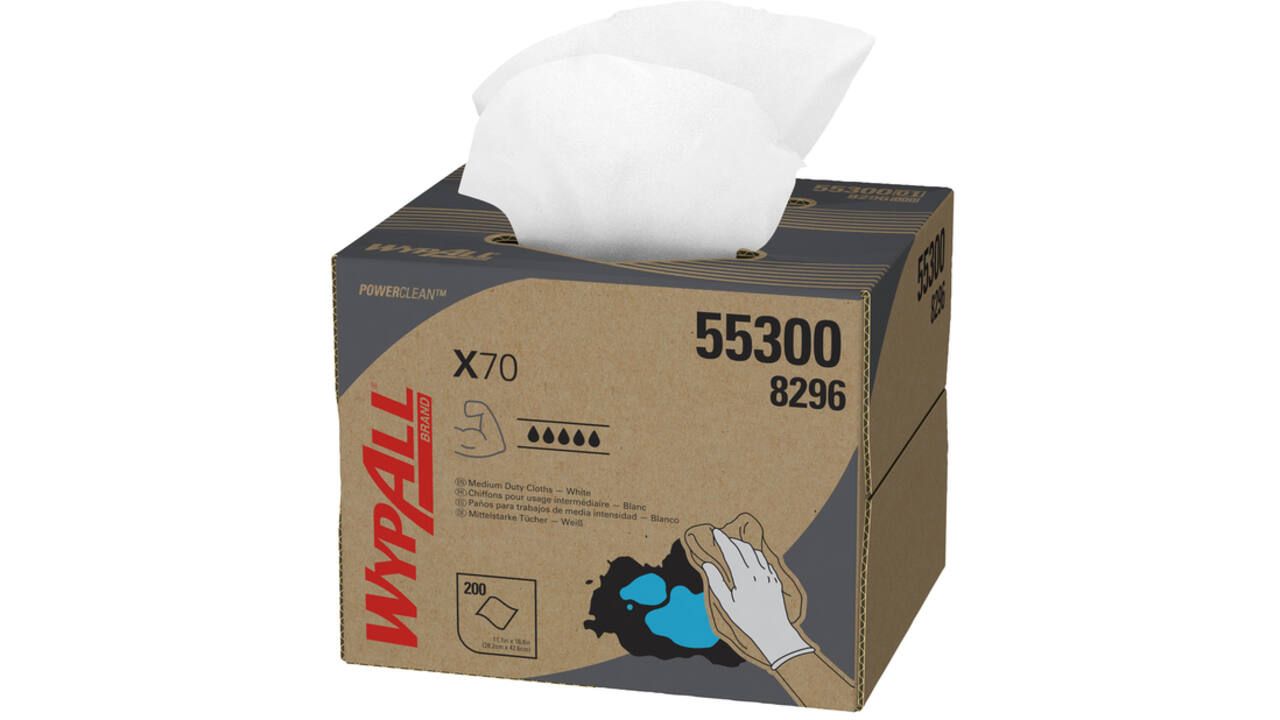 Poetsdoek WypAll X70 PowerClean 42,6x28,2cm 200vel draagdoos wit 8296