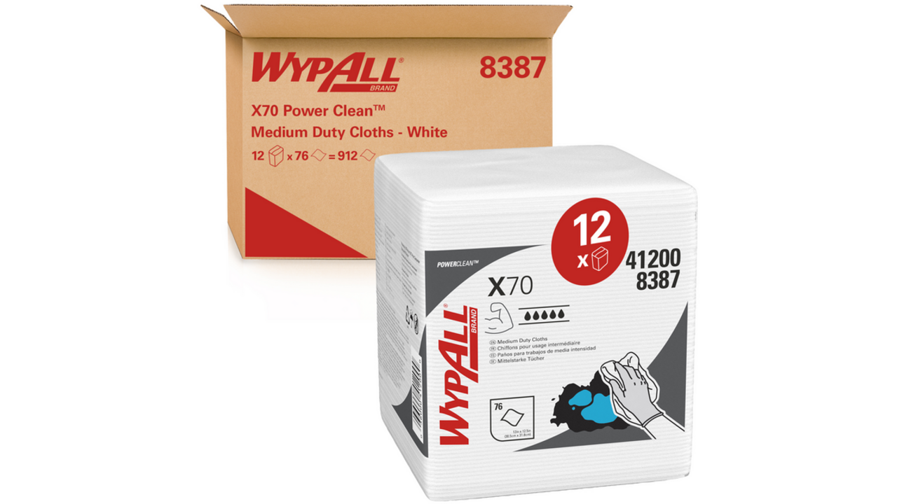 Poetsdoek WypAll X70 PowerClean 42,1x37,5cm 12x76vel wit 8387