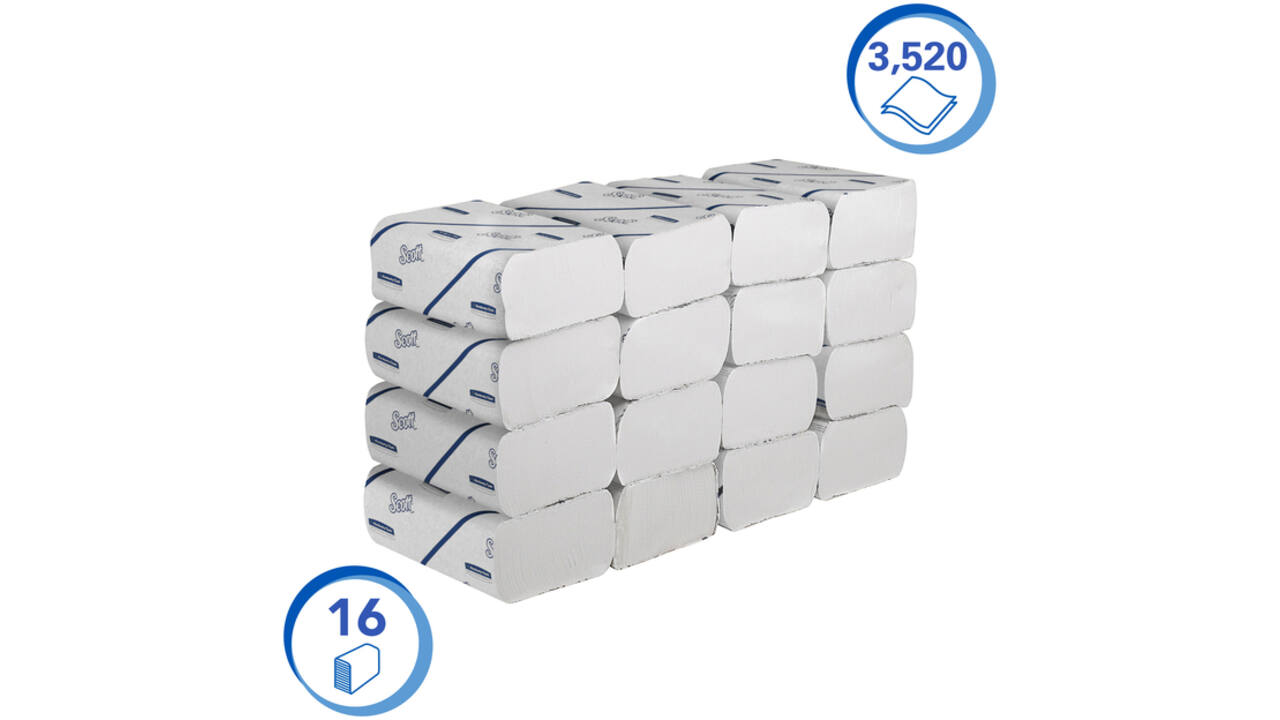 Handdoek Scott i-vouw 2-laags 21,2x18,6cm 16x220stuks wit 6609