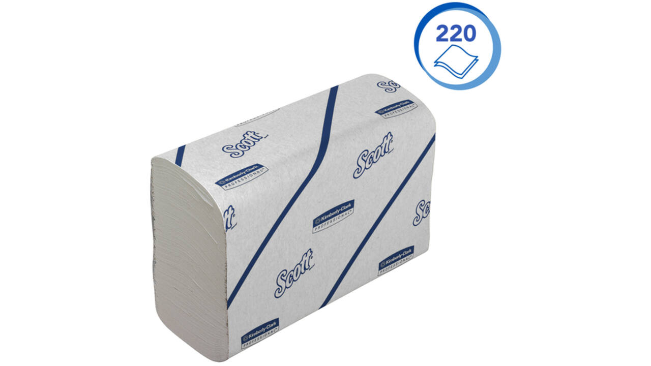 Handdoek Scott i-vouw 2-laags 21,2x18,6cm 16x220stuks wit 6609