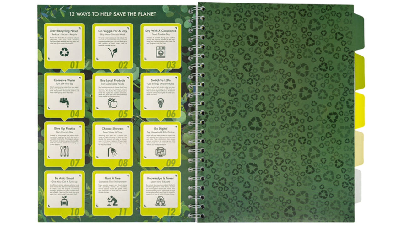 Projectboek Pukka Recycled A4 lijn 5-tabs 4-gaats 200 pagina's 80gr groen