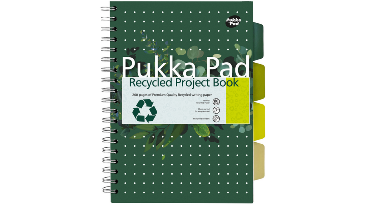 Projectboek Pukka Recycled B5 lijn 4-tabs 200 pagina's 80gr groen
