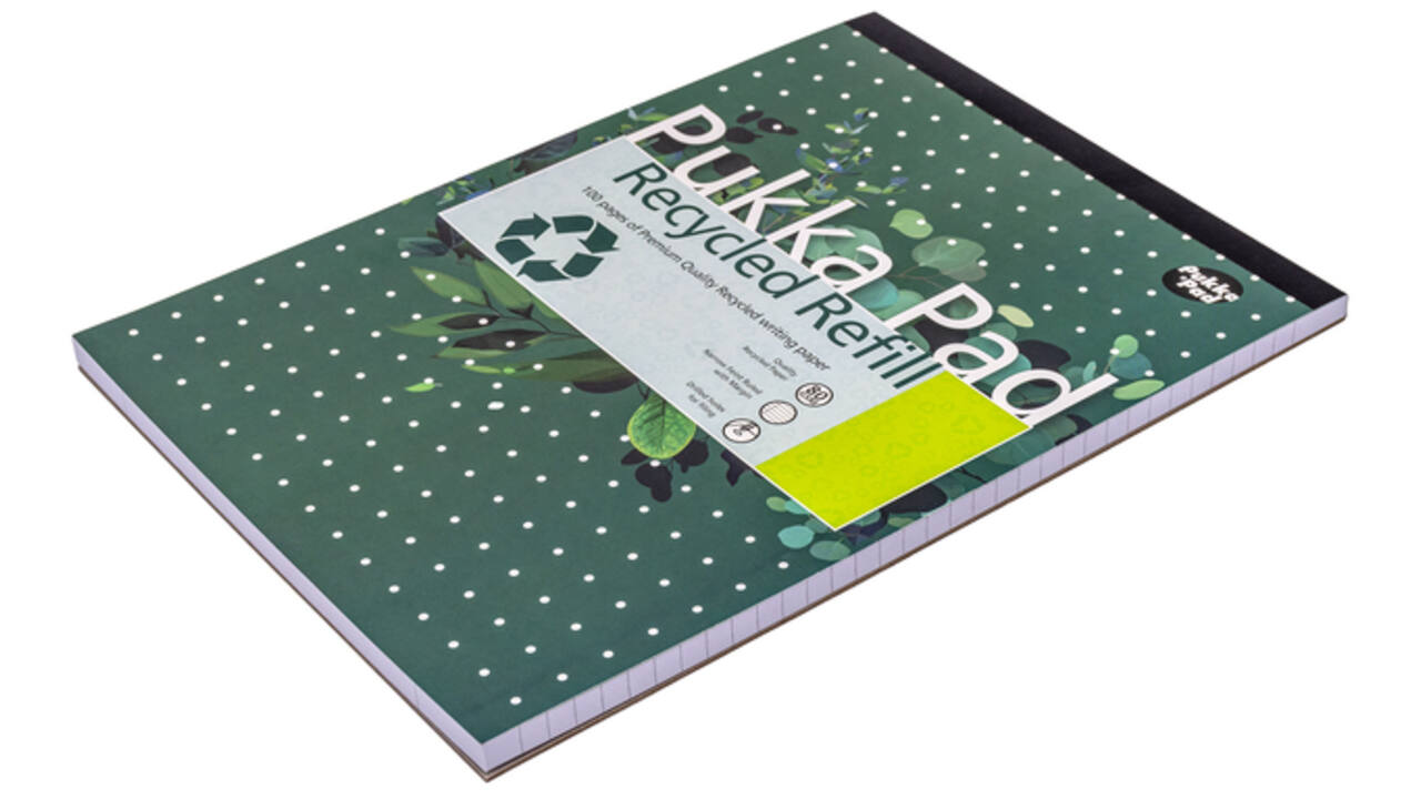 Schrijfblok Pukka Recycled A4 lijn 4-gaats 100 vel 80gr