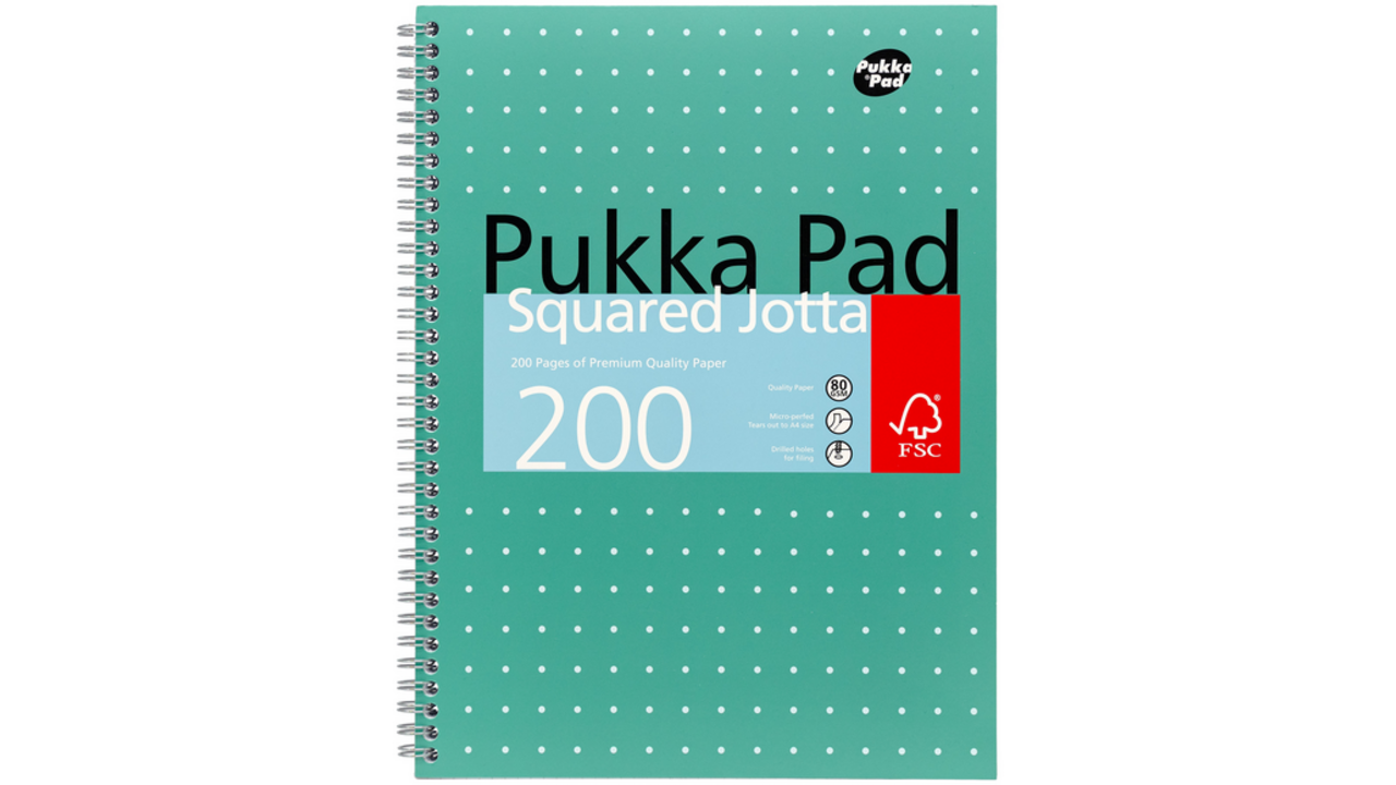 Collegeblok Pukka Jotta A4 ruit 5x5mm 4-gaats 200 pagina's 80gr groen