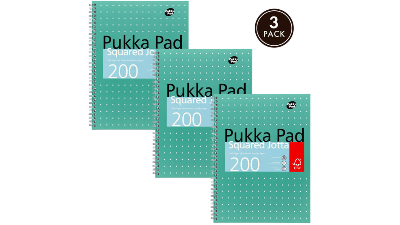 Collegeblok Pukka Jotta A4 ruit 5x5mm 4-gaats 200 pagina's 80gr groen