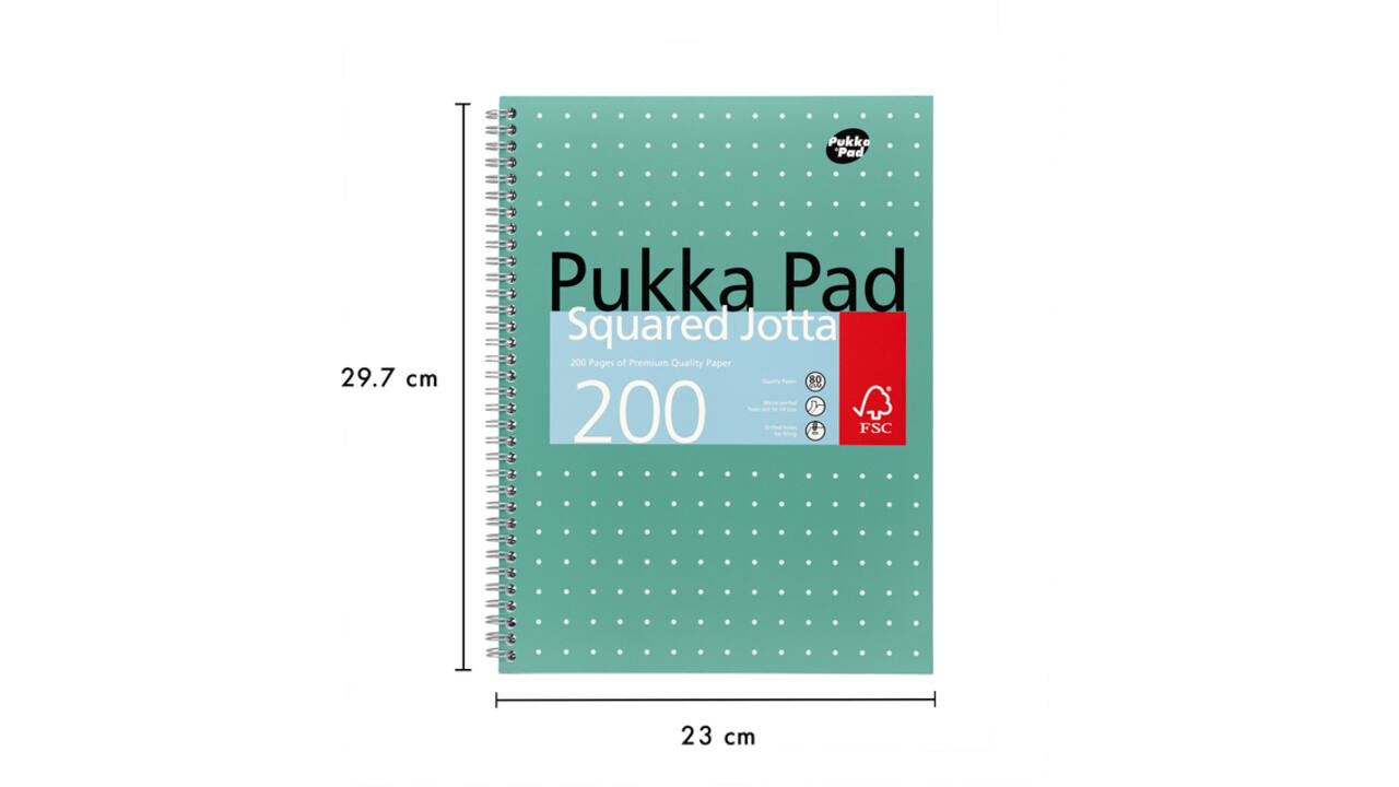 Collegeblok Pukka Jotta A4 ruit 5x5mm 4-gaats 200 pagina's 80gr groen