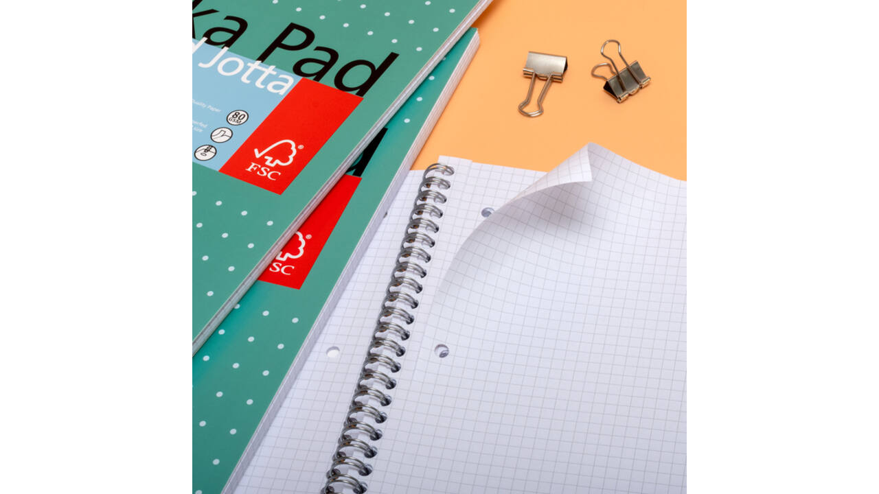 Collegeblok Pukka Jotta A4 ruit 5x5mm 4-gaats 200 pagina's 80gr groen