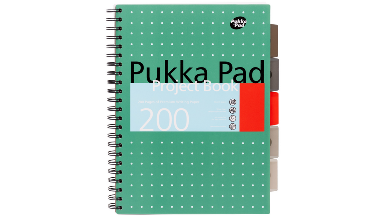 Projectboek Pukka Metallic A4 lijn 5-tabs 200 pagina's 80gr groen
