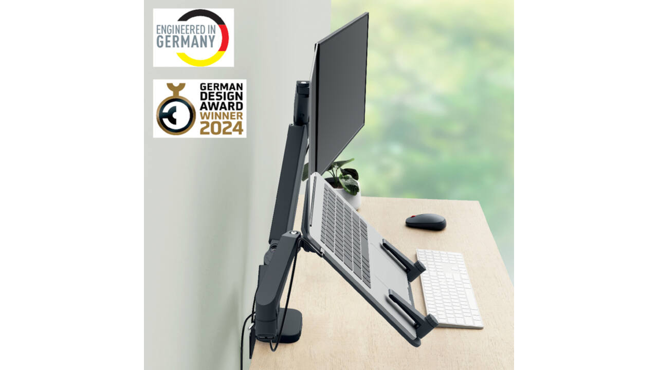 Monitor en Laptoparm Leitz Ergo ruimtebesparend dubbele monitorarm