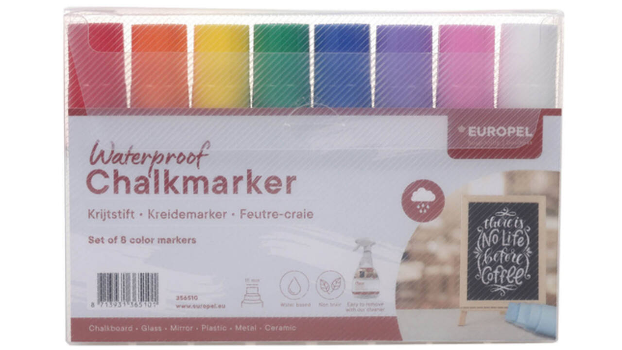 Krijtstift Europel watervast 15mm assorti etui 8 stuks