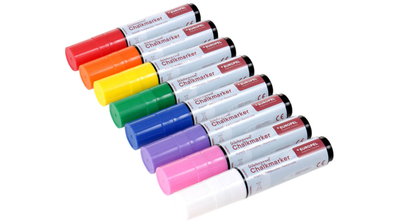Krijtstift Europel watervast 15mm assorti etui 8 stuks