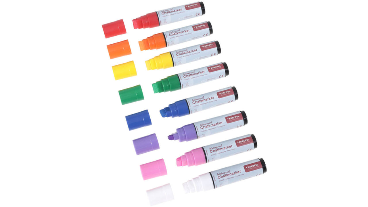Krijtstift Europel watervast 15mm assorti etui 8 stuks