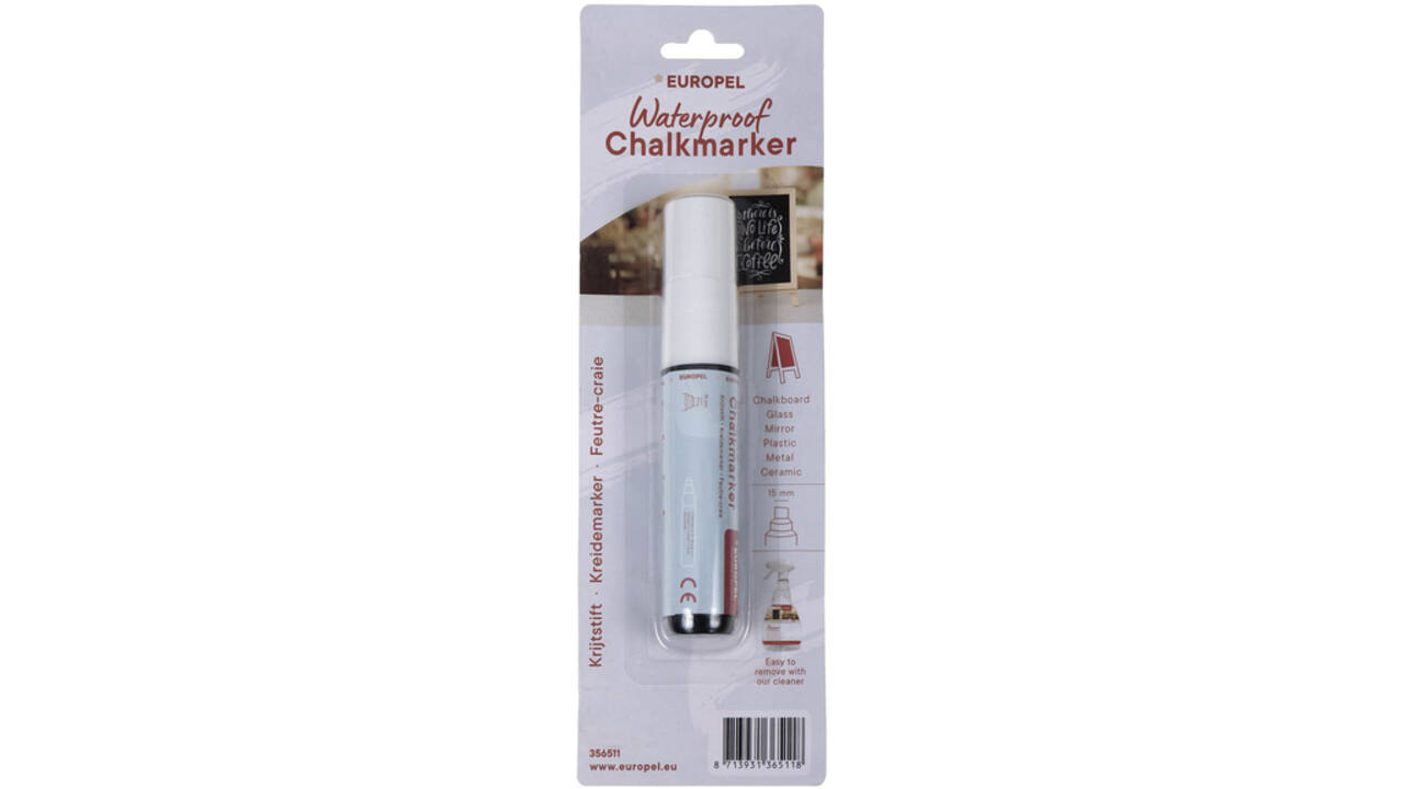 Krijtstift Europel watervast 15mm wit blister 1 stuk