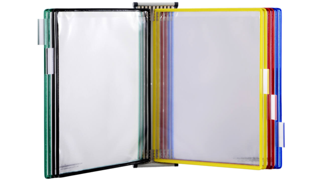 Zichtpanelensysteem wand Tarifold metaal A4 met 10-tassen assorti