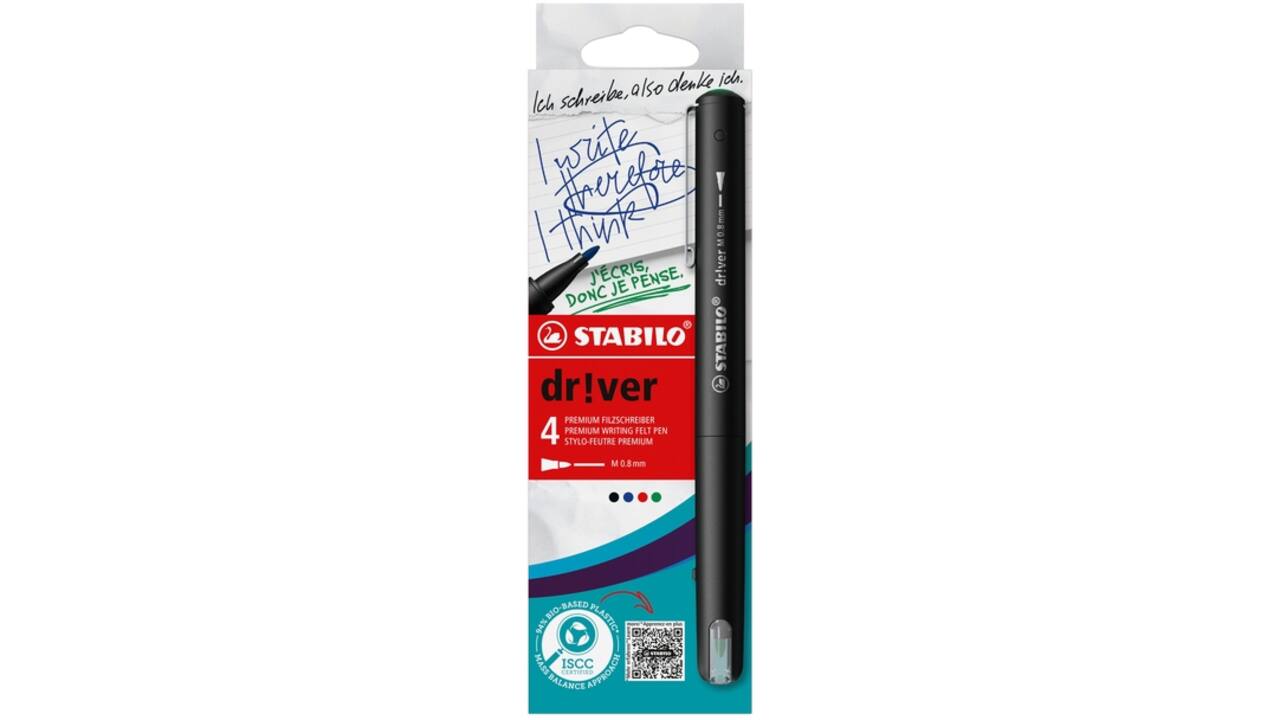 Fineliner STABILO dr!ver medium assorti 4 stuks