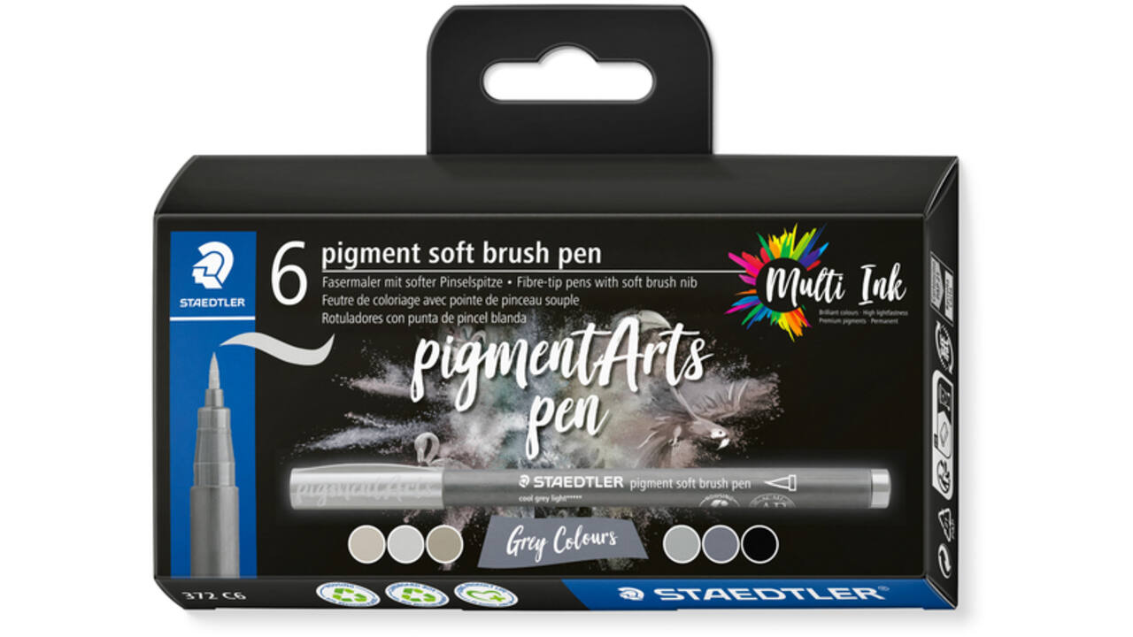 Brushpen Staedtler pigment pen etui à 6 grijze kleuren