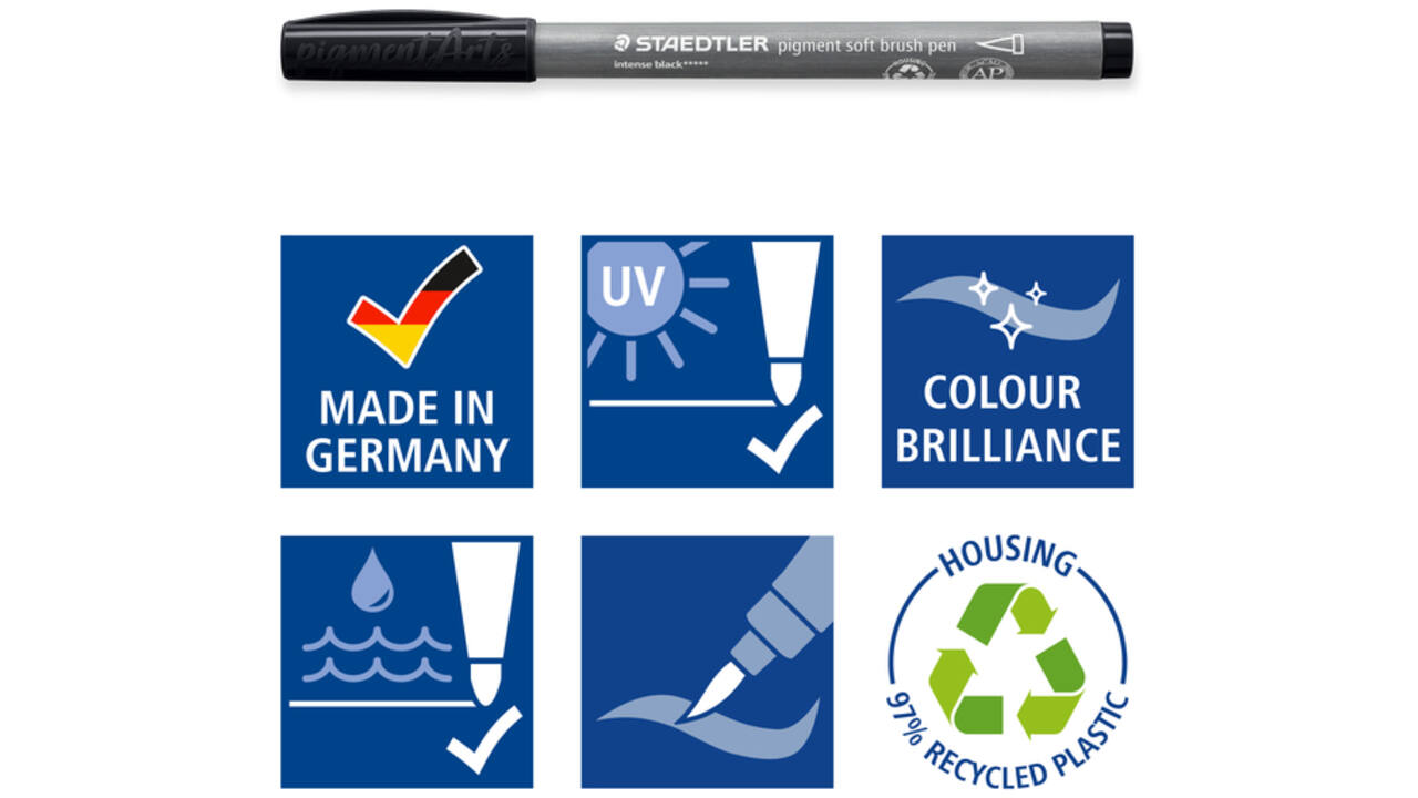 Brushpen Staedtler pigment pen etui à 6 grijze kleuren