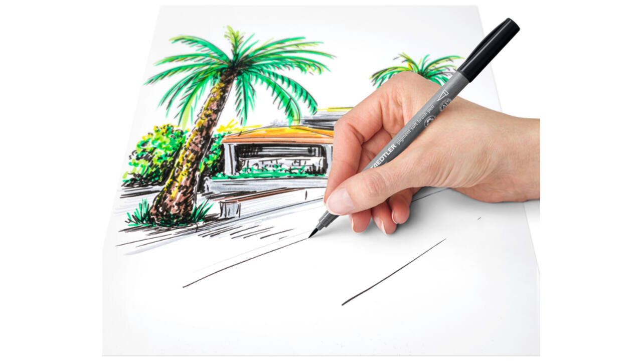 Brushpen Staedtler pigment pen etui à 6 grijze kleuren