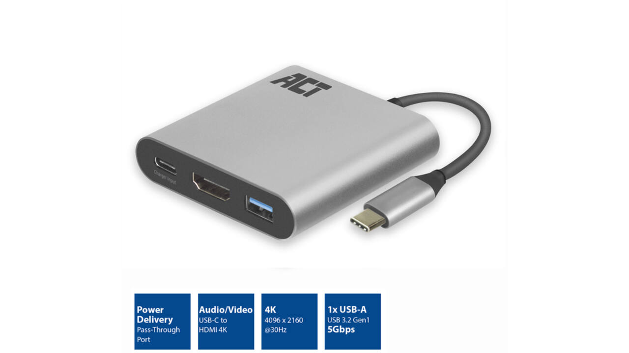 Adapter ACT USB-C multiport voor 1 HDMI monitor