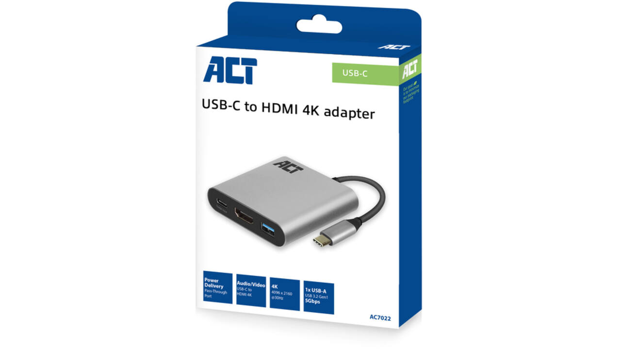 Adapter ACT USB-C multiport voor 1 HDMI monitor