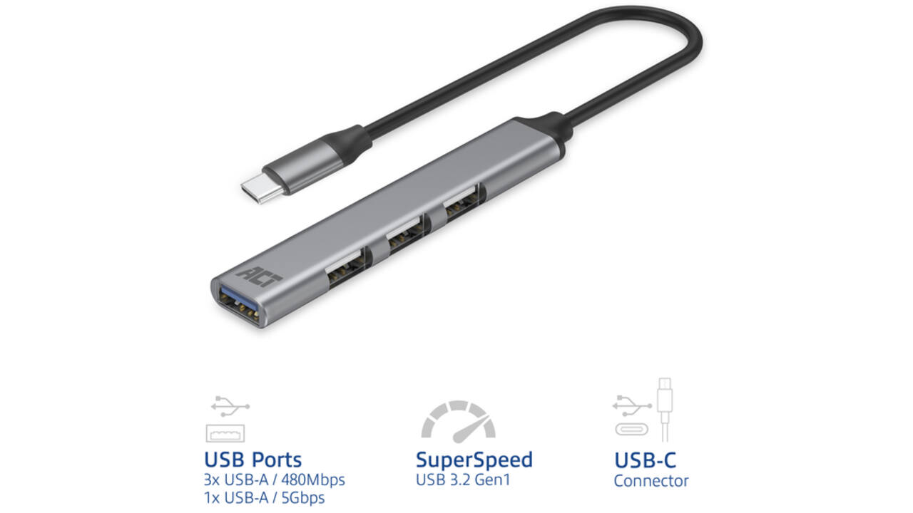 Hub ACT USB-C 3x USB-A 2.0 en 1x USB-A 3.0