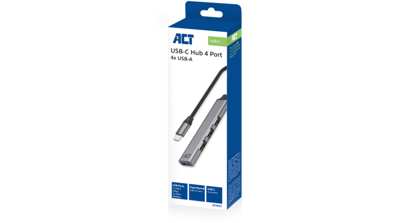 Hub ACT USB-C 3x USB-A 2.0 en 1x USB-A 3.0