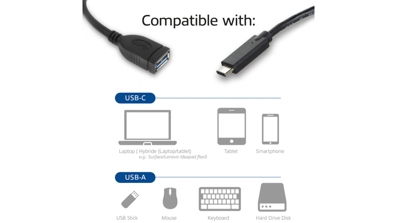 Kabel ACT USB 3.0 OTG USB-C male naar USB-A female