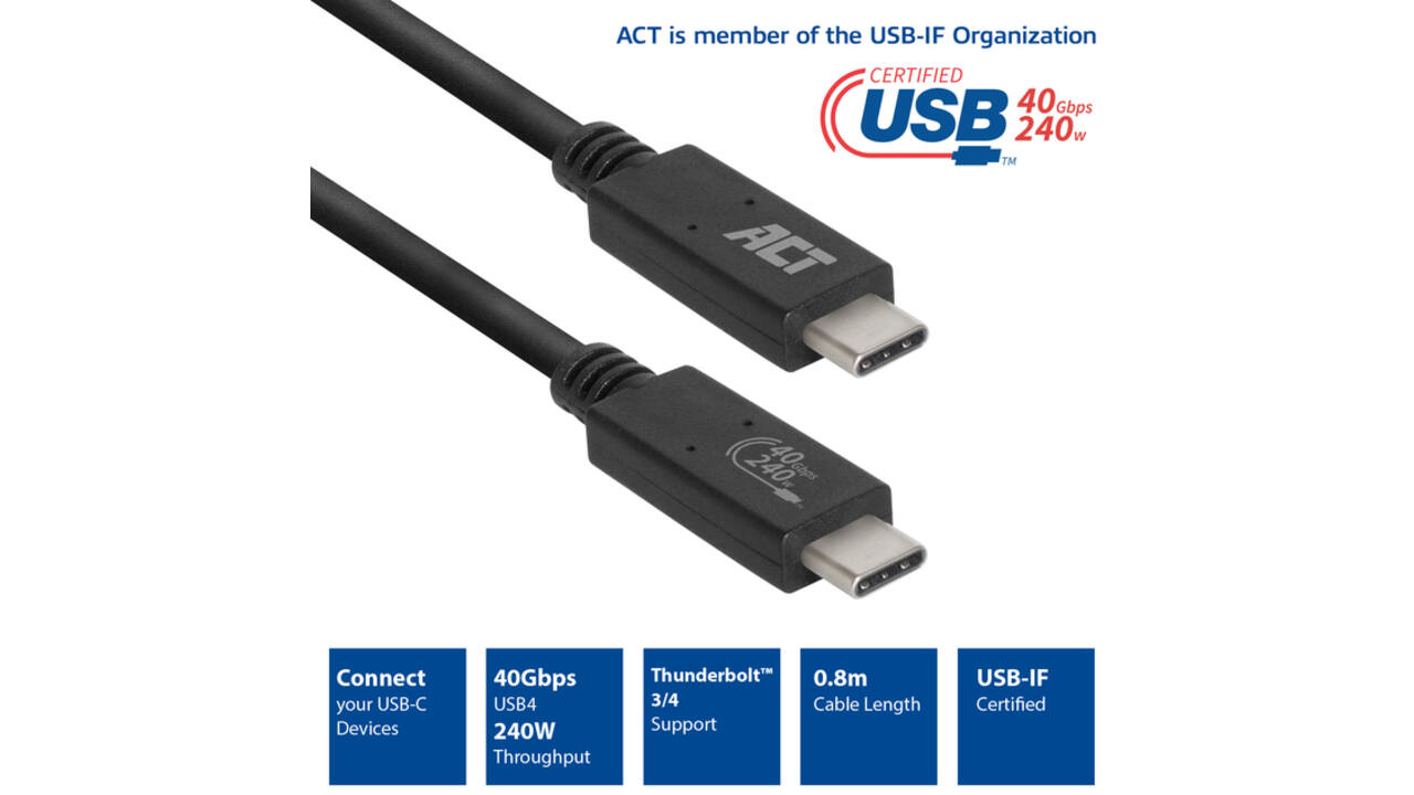 Kabel ACT USB4 40Gbps USB-C USB-IF