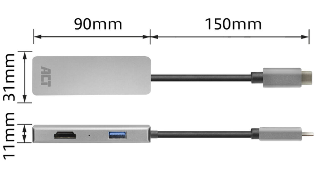 Adapter ACT USB-C 4K multiport voor 2 HDMI monitoren