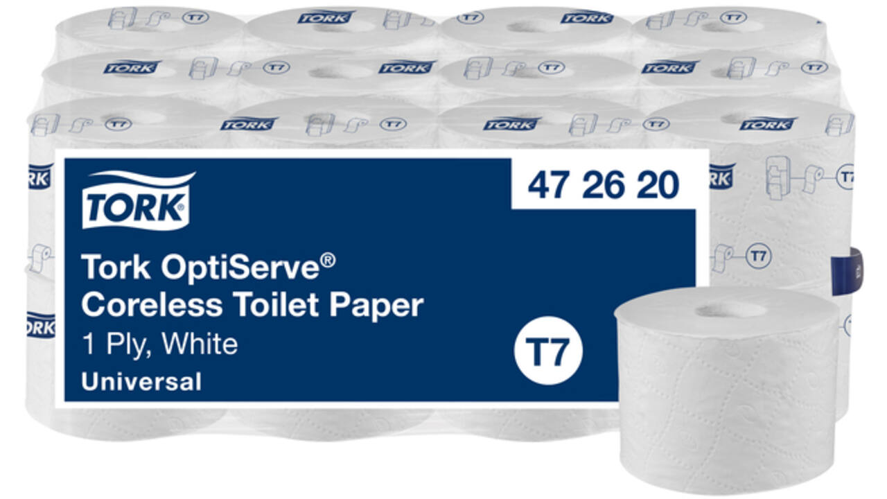 Toiletpapier Tork T7 Universal OptiServe Coreless 1-laags 144m wit 472620