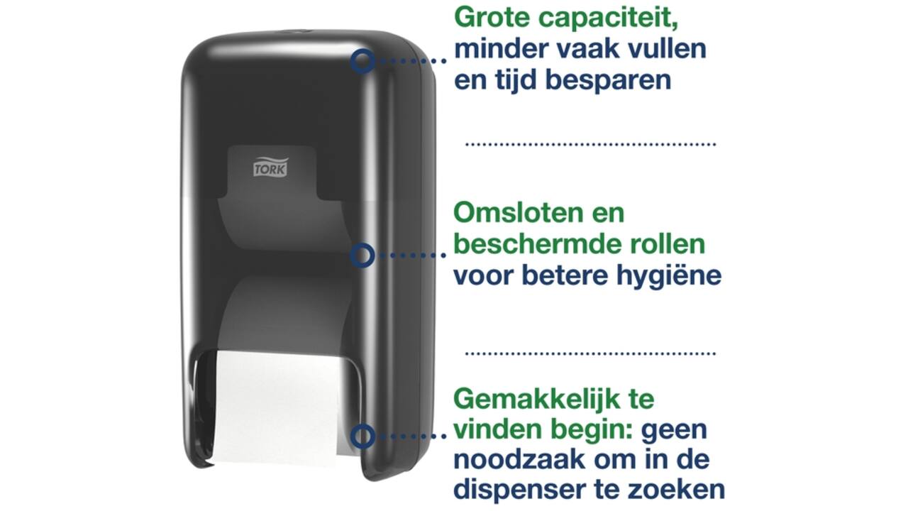 Toiletpapierdispenser Tork T7 Elevation OptiServe Coreless medium verticaal duo zwart 558042